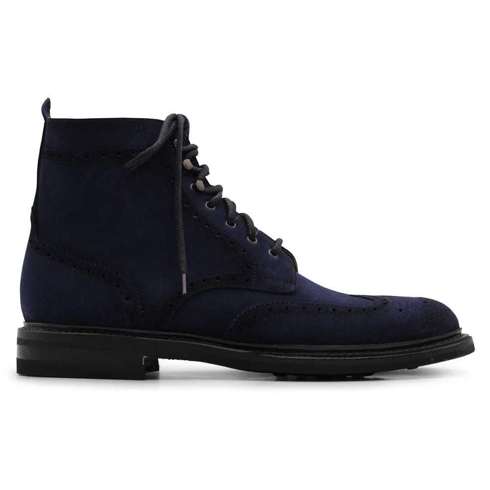 Harris Firenze 1913 Smooth Suede Brogue Lace Up Boot Blue