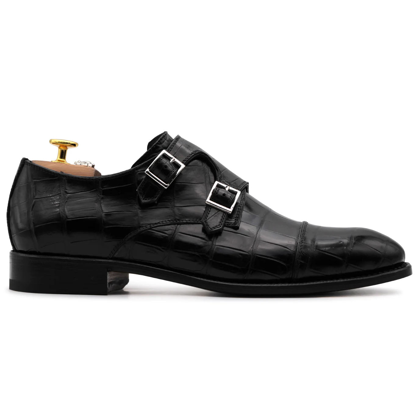 Harris Firenze 1913 Crocodile Leather Double Monk Strap Black