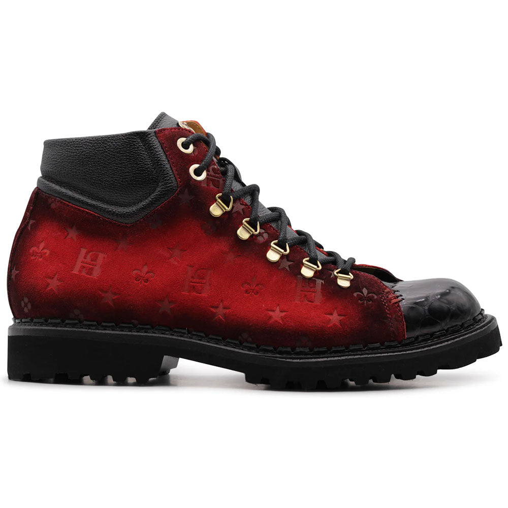 Harris Firenze 1913 Crocodile Effect & Suede Ankle Boot Red