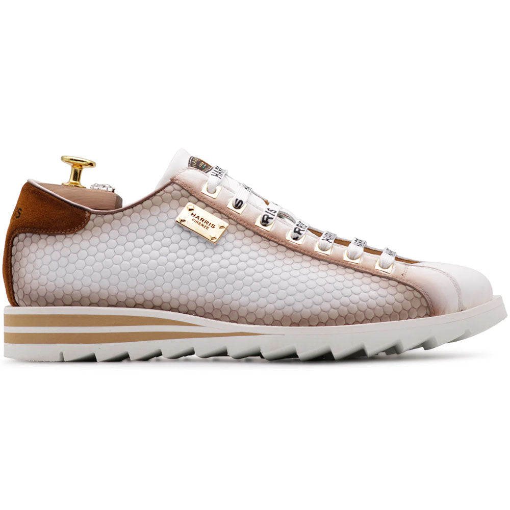 Harris Firenze 1913 Hand Painted Leather Bubble Sneakers White / Cognac