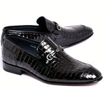 Corrente C01707-3470BC Crocodile Embossed Leather Bit Loafer Black