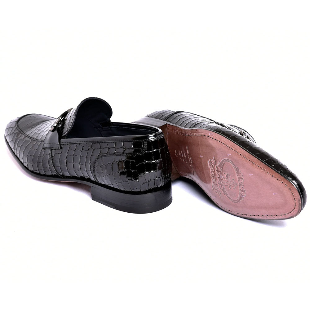 Corrente C01707-3470BC Crocodile Embossed Leather Bit Loafer Black