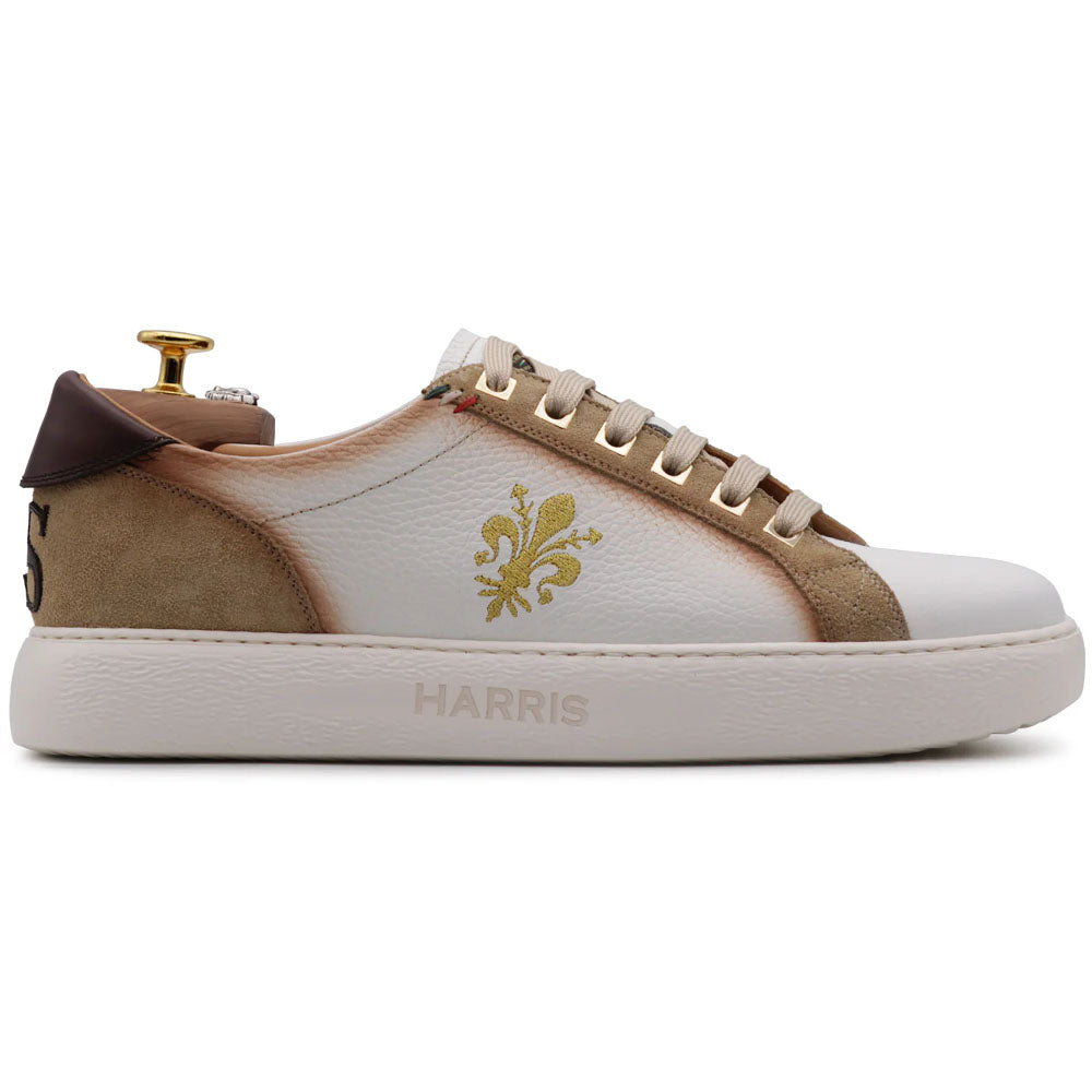 Harris Firenze 1913 Embroidered Leather & Suede Sneakers White / Beige