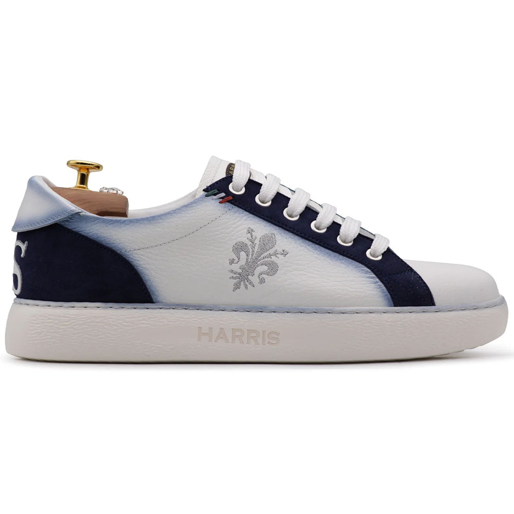 Harris Firenze 1913 Embroidered Leather & Suede Sneakers White / Blue