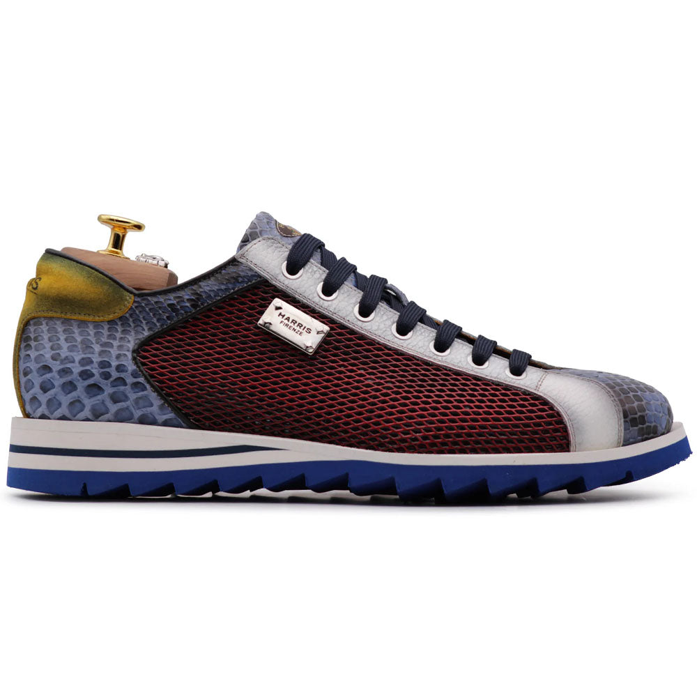 Harris Firenze 1913 Genuine Python & Printed Leather Sneakers Red / Light Blue