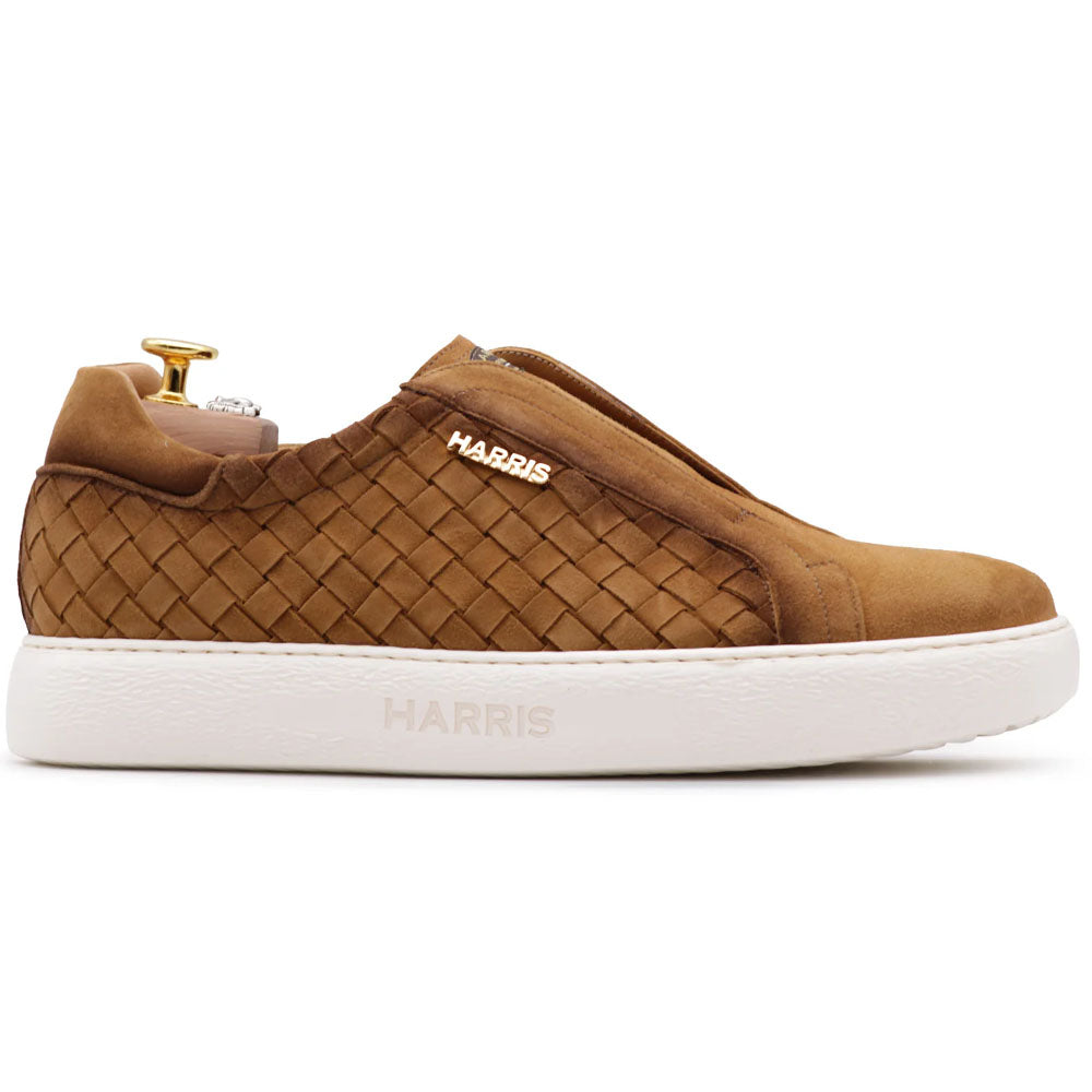 Harris Firenze 1913 Woven Suede Slip On Sneakers Cognac