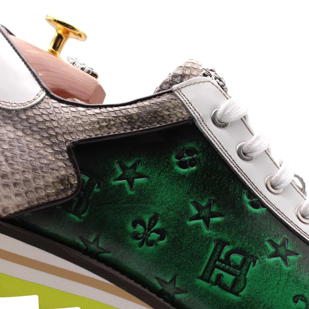 Harris Firenze 1913 Monogram Printed Leather Sneakers Green