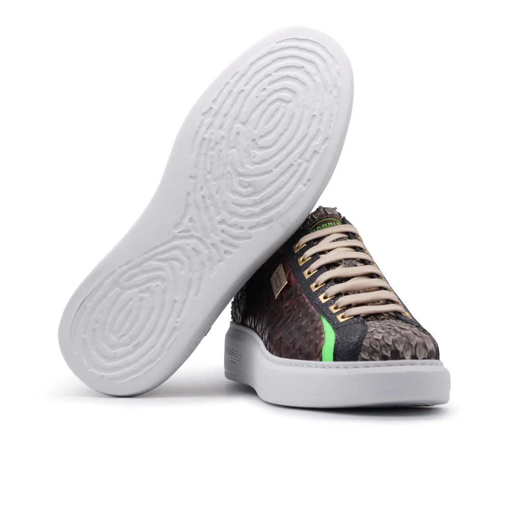 Harris Shoes 1913 Leather & Python Sneakers Grey