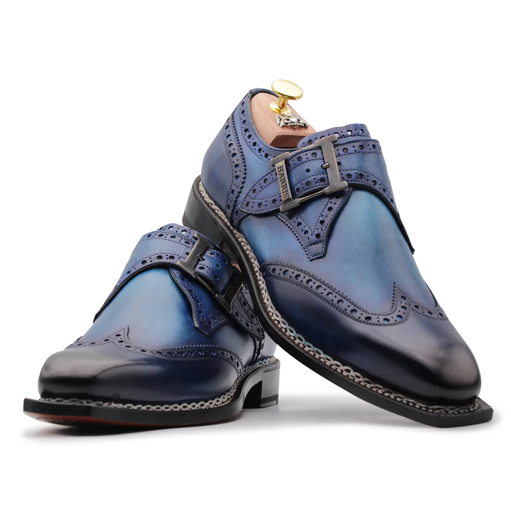 HARRISハリス フィレンツェ1913 シングルバックルレザーシューズ ブルー Harris Firenze 1913 Single Buckle Leather Shoes Blue