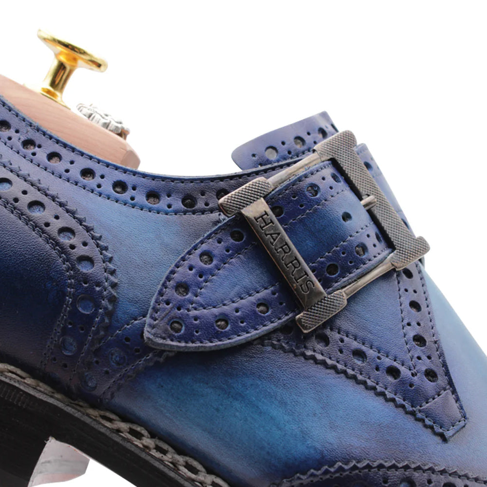 HARRISハリス フィレンツェ1913 シングルバックルレザーシューズ ブルー Harris Firenze 1913 Single Buckle Leather Shoes Blue