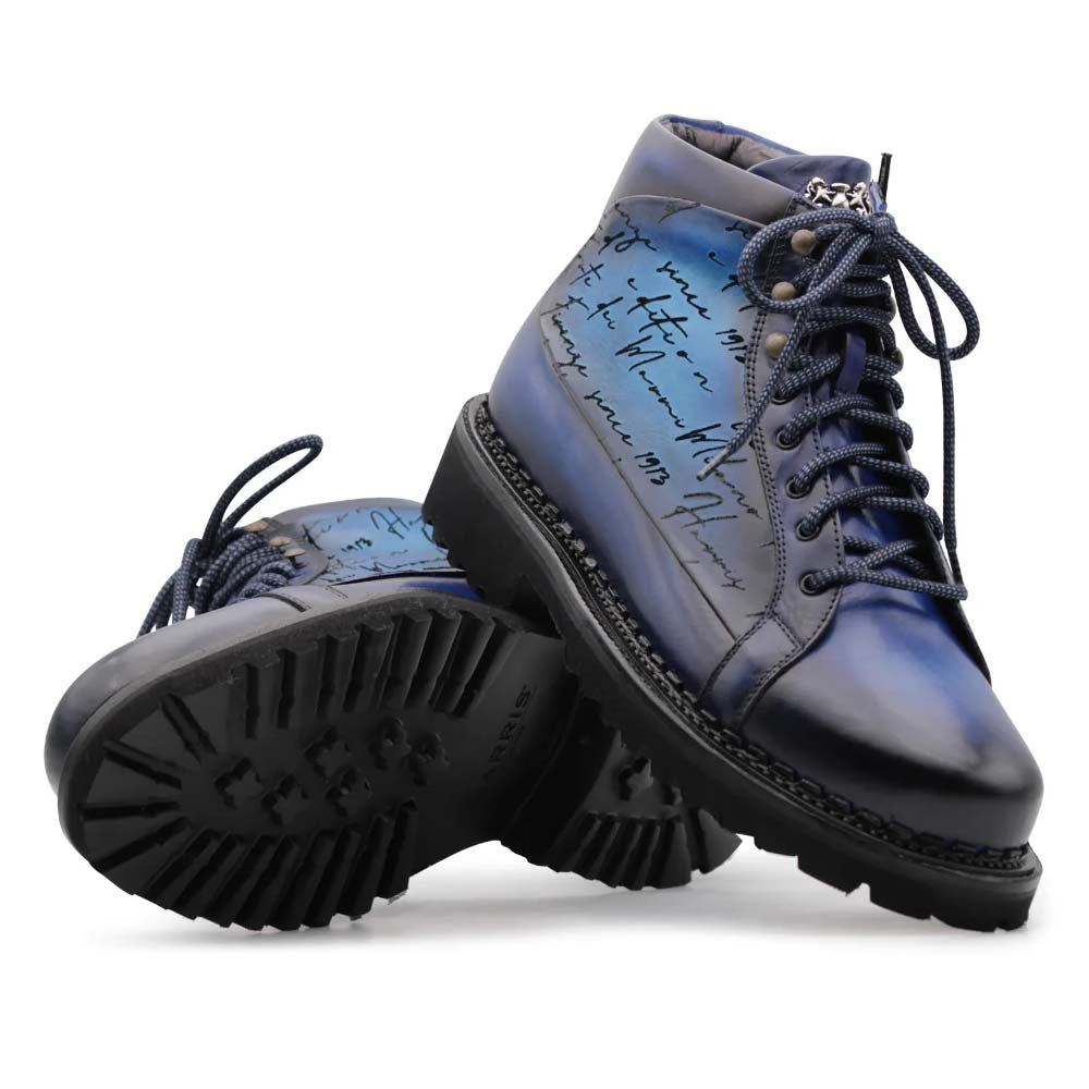 Harris Firenze 1913 Polacchino Hand-Painted Signature Boot Blue Navy