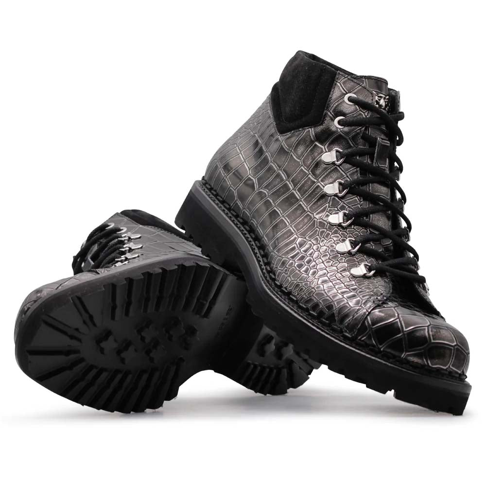 Harris Firenze 1913 Pedula Crocodile Print Boots Black