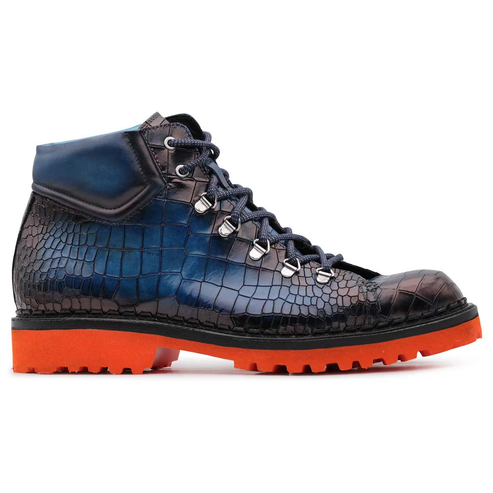 Harris Firenze 1913 Pedula Crocodile Print Leather Boots Navy Blue