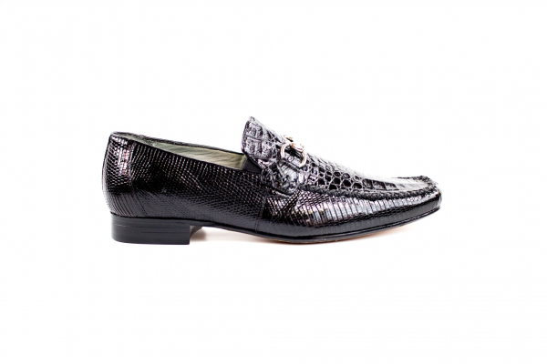 Belvedere Italo Crocodile & Lizard Bit Loafers Black