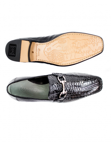 Belvedere Italo Crocodile & Lizard Bit Loafers Black