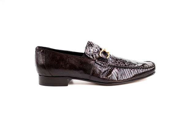 Belvedere Italo Crocodile & Lizard Bit Loafers Brown