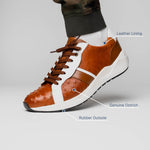 Marco Di Milano Lyon II Ostrich Quill & Calfskin Sneakers Brandy / White