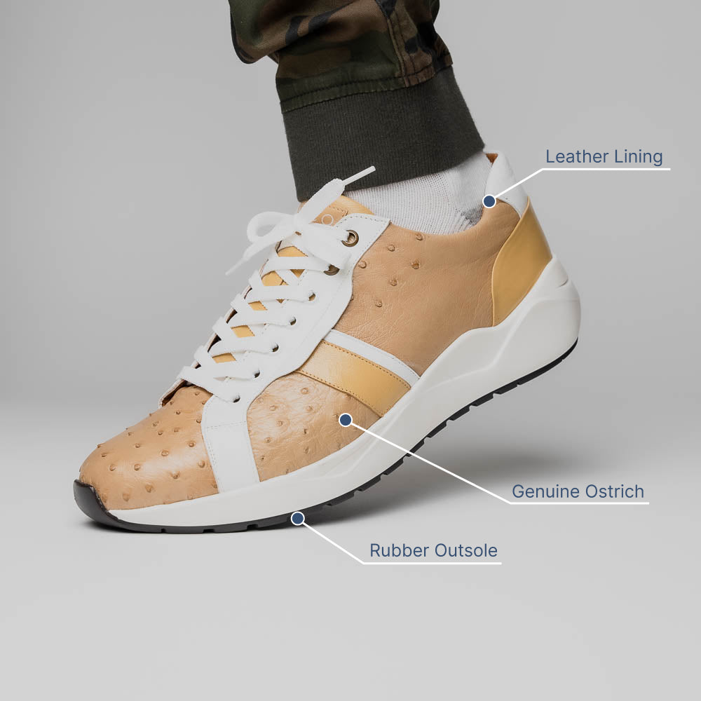 Marco Di Milano Lyon II Ostrich Quill & Calfskin Sneakers Orix / White
