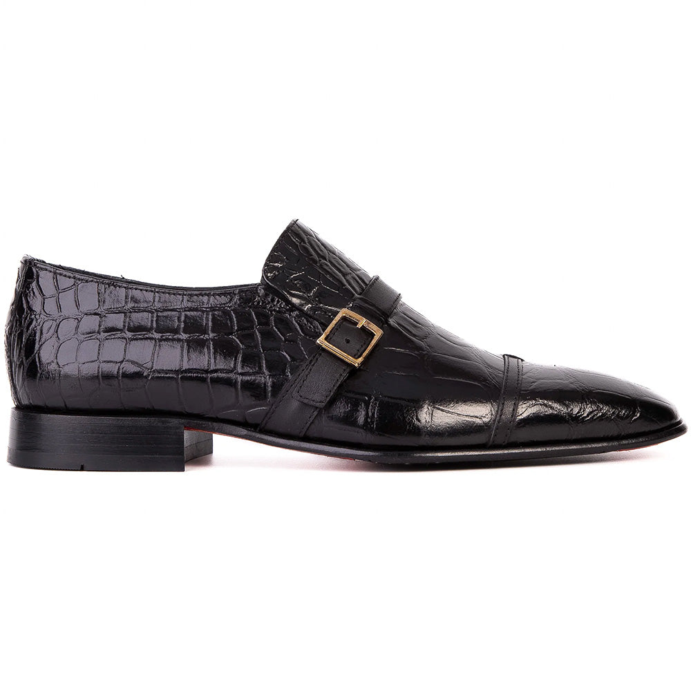 Vinci Leather The Strat Single Monk Strap Shoes Black