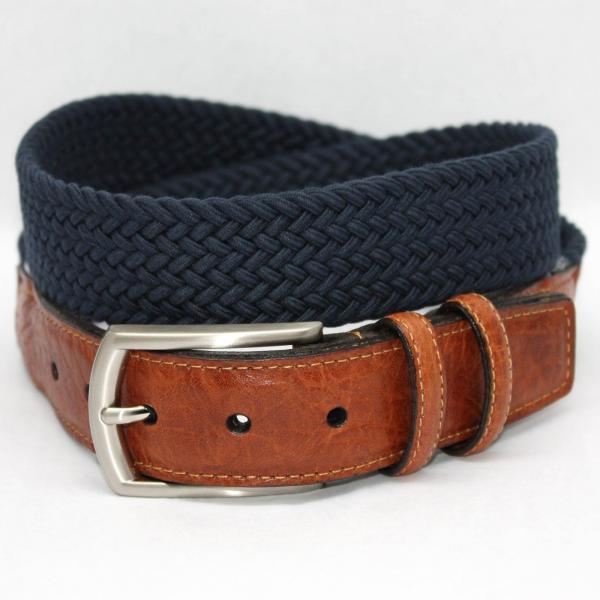 Torino Leather Italian Woven Cotton Elastic - Navy