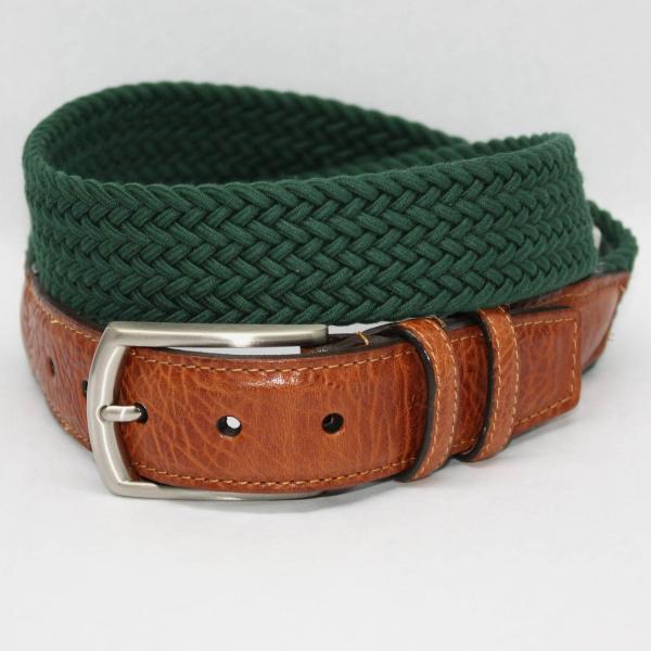 Torino Leather Italian Woven Cotton Elastic - Forest
