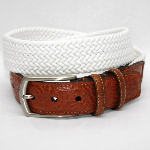 Torino Leather Italian Woven Cotton Elastic - White