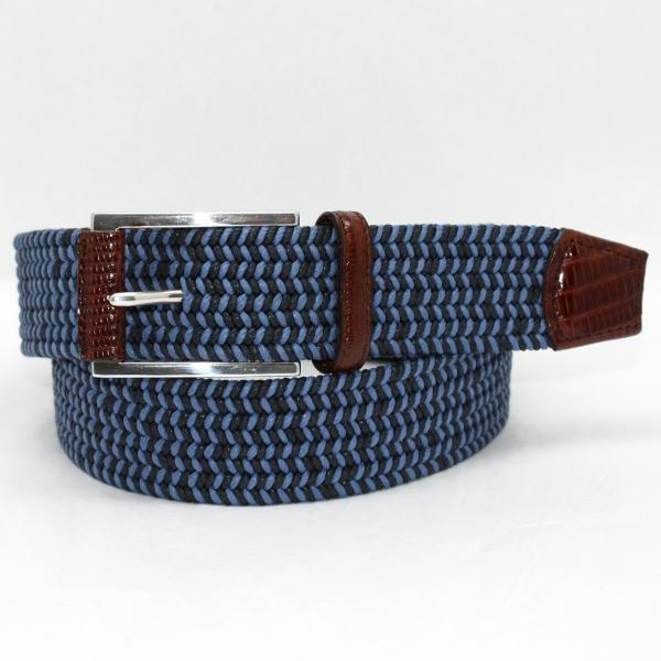 Torino Leather  Italian Woven Cotton Two-Tone Elastic - Navy/Blue