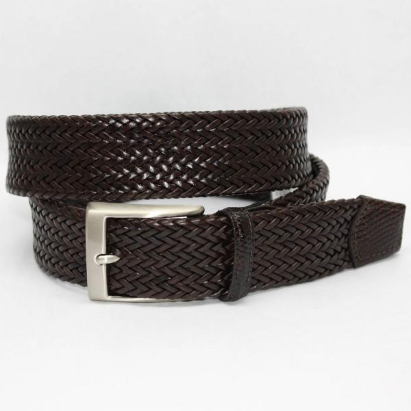Torino Leather Italian Woven Tubular Calf with Lizard Tabs - Brown