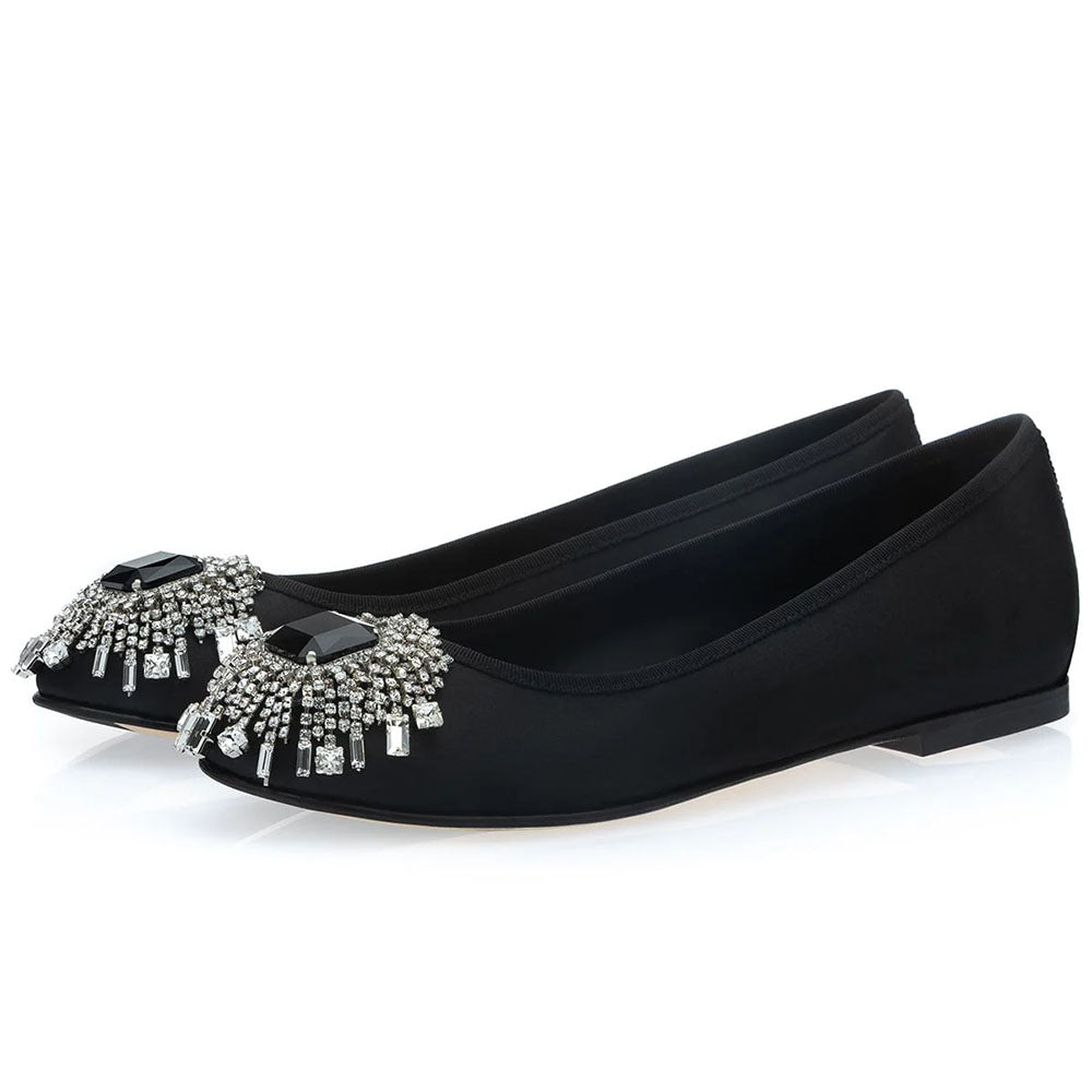 Superglamourous Women's Jupiter Satin Ballet Flat Black