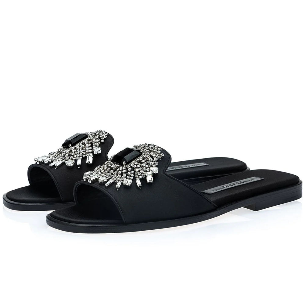 Superglamourous Women's Jupiter Satin Low-Heel Sandal Black