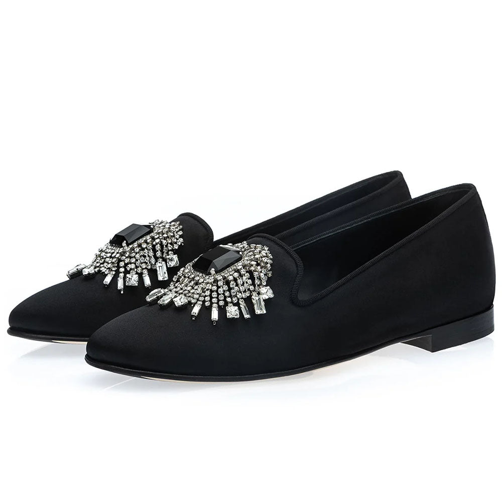 Superglamourous Women's Jupiter Satin Low-Heel Slipper Black