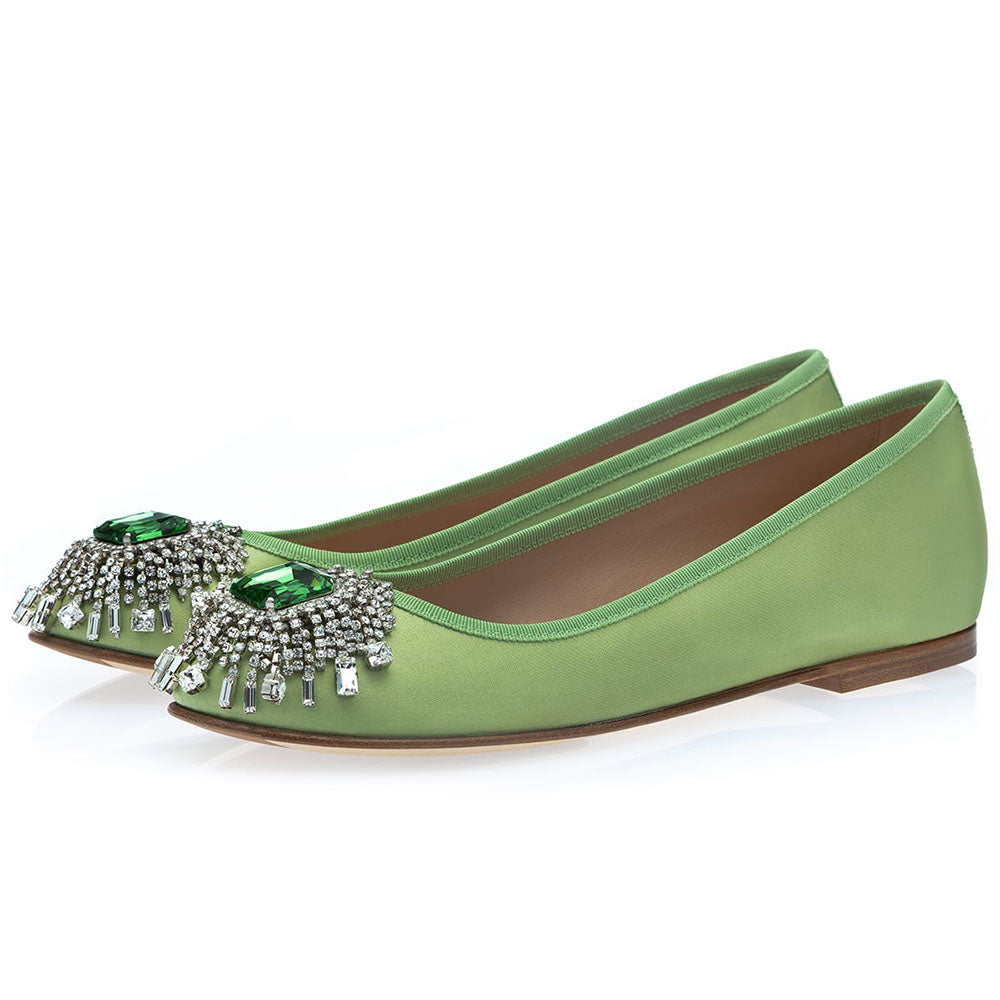 Superglamourous Women's Jupiter Satin Ballet Flat Peridot