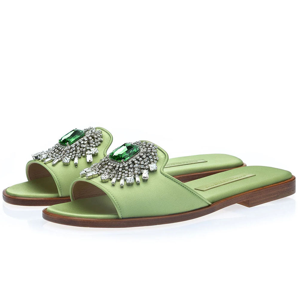 Superglamourous Women's Jupiter Satin Low-Heel Sandal Peridot