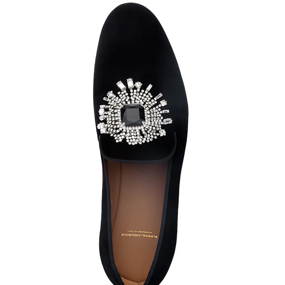 Superglamourous Jupiter Velour Slippers Black