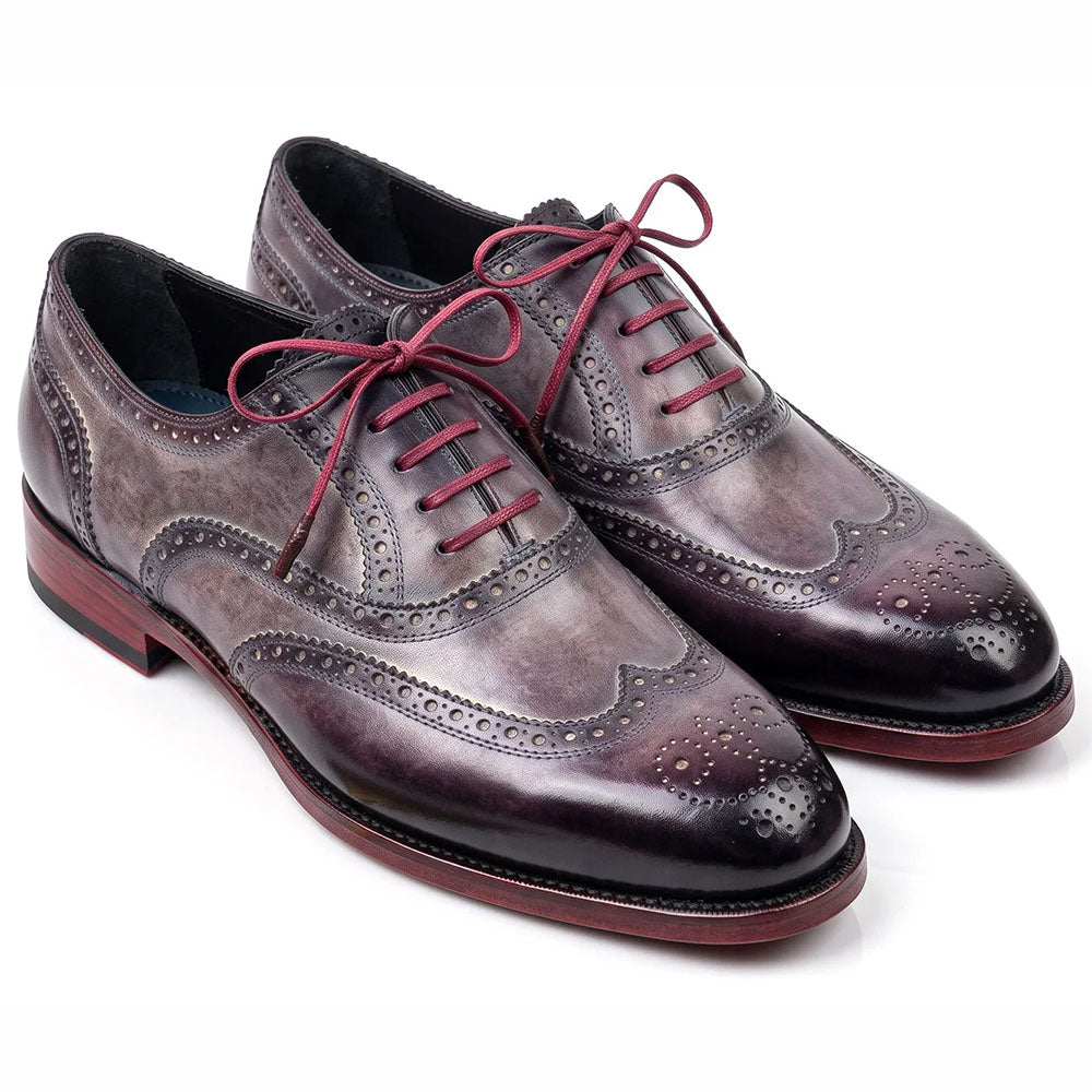 Paul Parkman Patina Leather Goodyear Welted Wingtip Oxfords Grey & Lilac