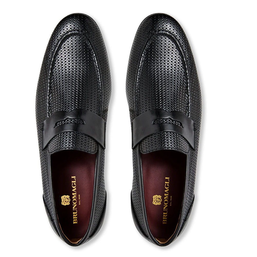 Bruno Magli Woven Leather Slip-on Loafers Black