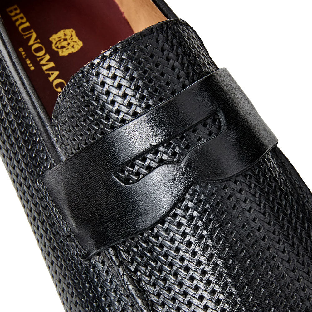 Bruno Magli Woven Leather Slip-on Loafers Black