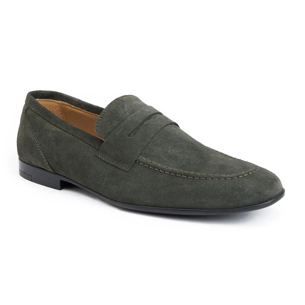 Bruno Magli Lastra Italian Suede Unlined Penny Loafer Olive