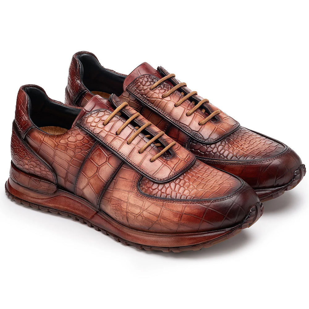 Paul Parkman Men's Textured Leather Sneakers Burnished Brown