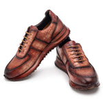 Paul Parkman Men's Textured Leather Sneakers Burnished Brown