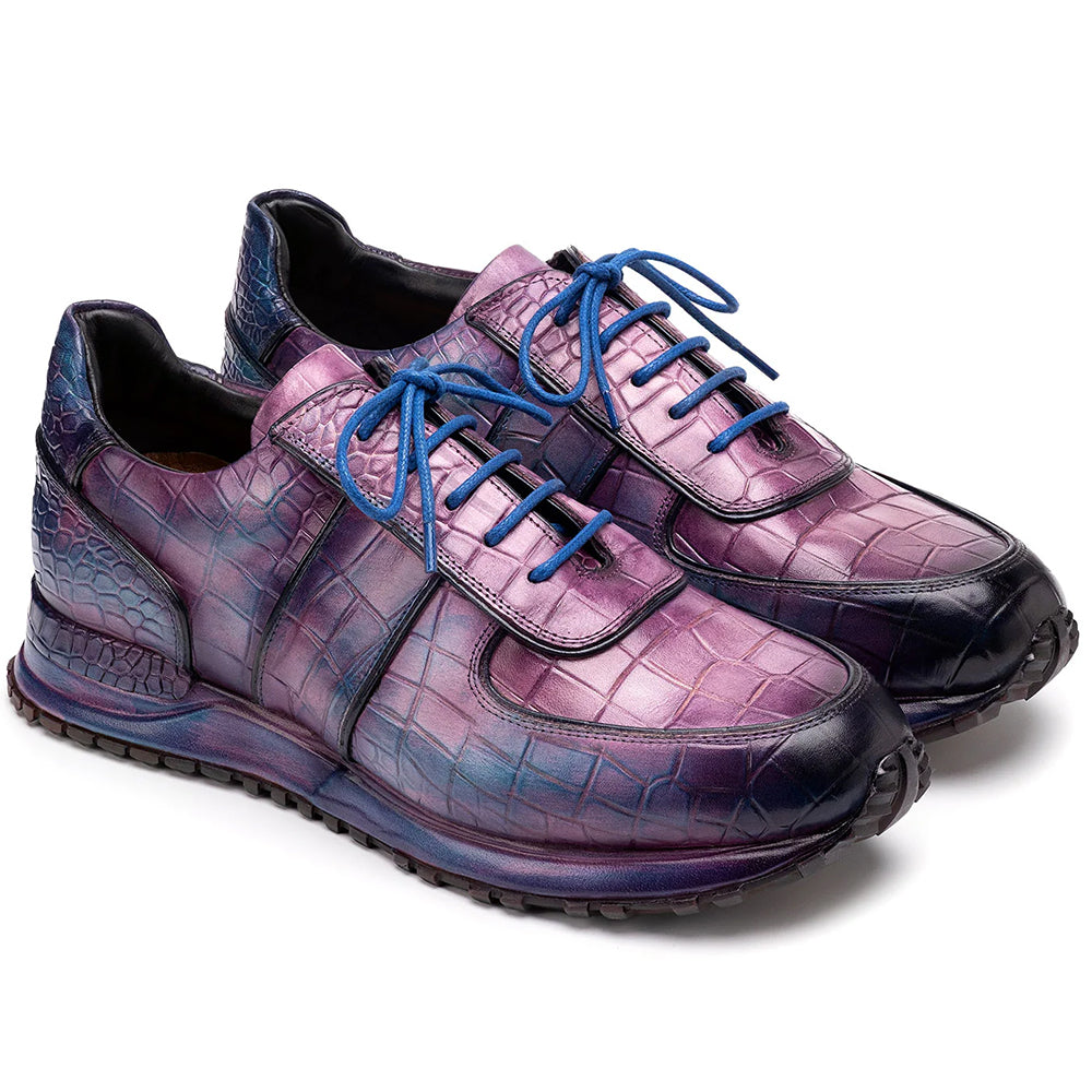 Paul Parkman Men's Textured Leather Sneakers Blue & Purple
