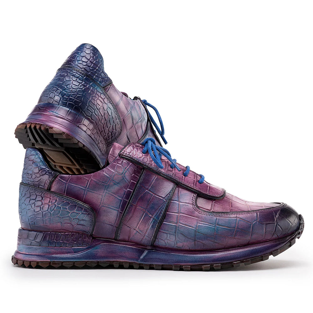 Paul Parkman Men's Textured Leather Sneakers Blue & Purple