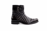 Belvedere Libero Quilted Leather & Alligator Cap Toe Boots Black