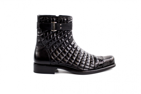 Belvedere Libero Quilted Leather & Alligator Cap Toe Boots Black