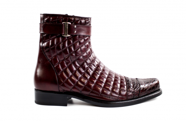 Belvedere Libero Quilted Leather & Alligator Cap Toe Boots Antique Wine