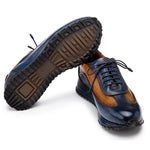 Paul Parkman Men's Patina Leather Sneakers Blue & Camel