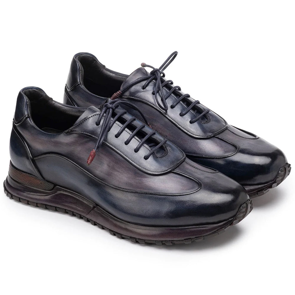 Paul Parkman Men's Patina Leather Sneakers Navy & Gray