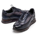 Paul Parkman Men's Patina Leather Sneakers Navy & Gray
