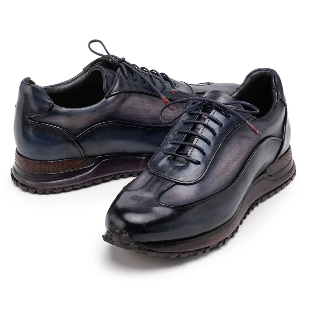 Paul Parkman Men's Patina Leather Sneakers Navy & Gray