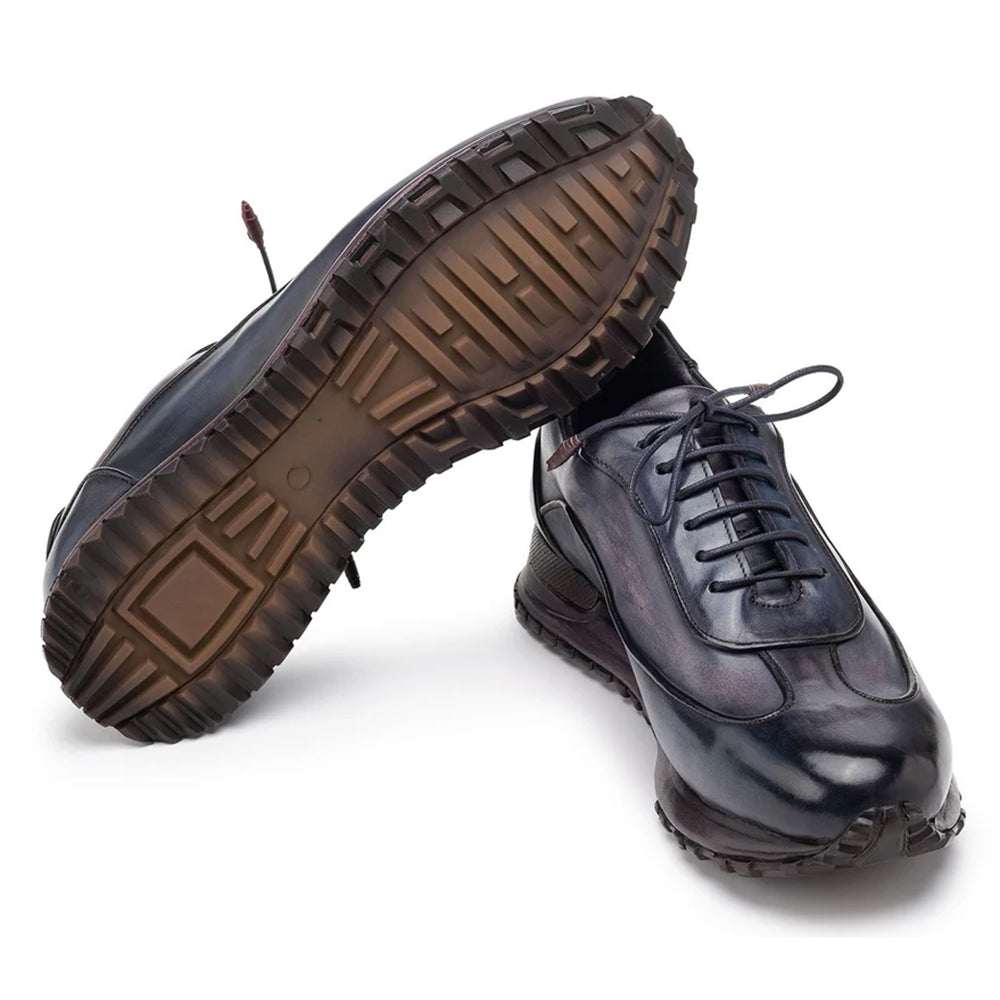 Paul Parkman Men's Patina Leather Sneakers Navy & Gray